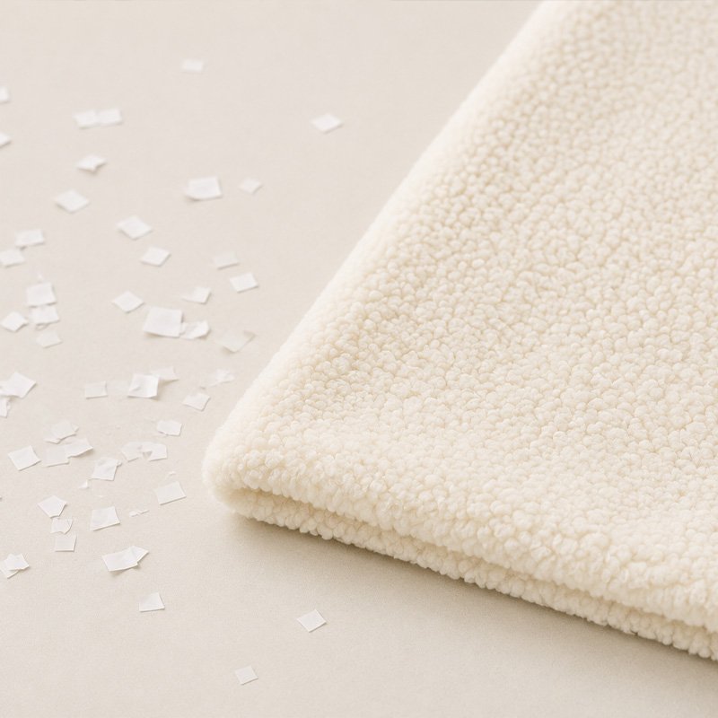 The fabric is treated with anti-static agents beforehand, so the fleece won't itch