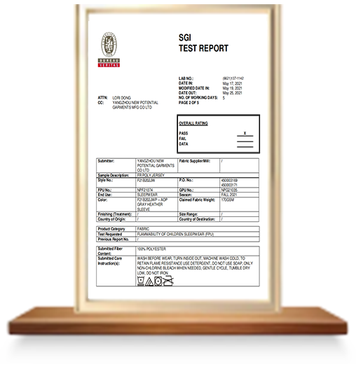 Fabric Flame Retardant Certification